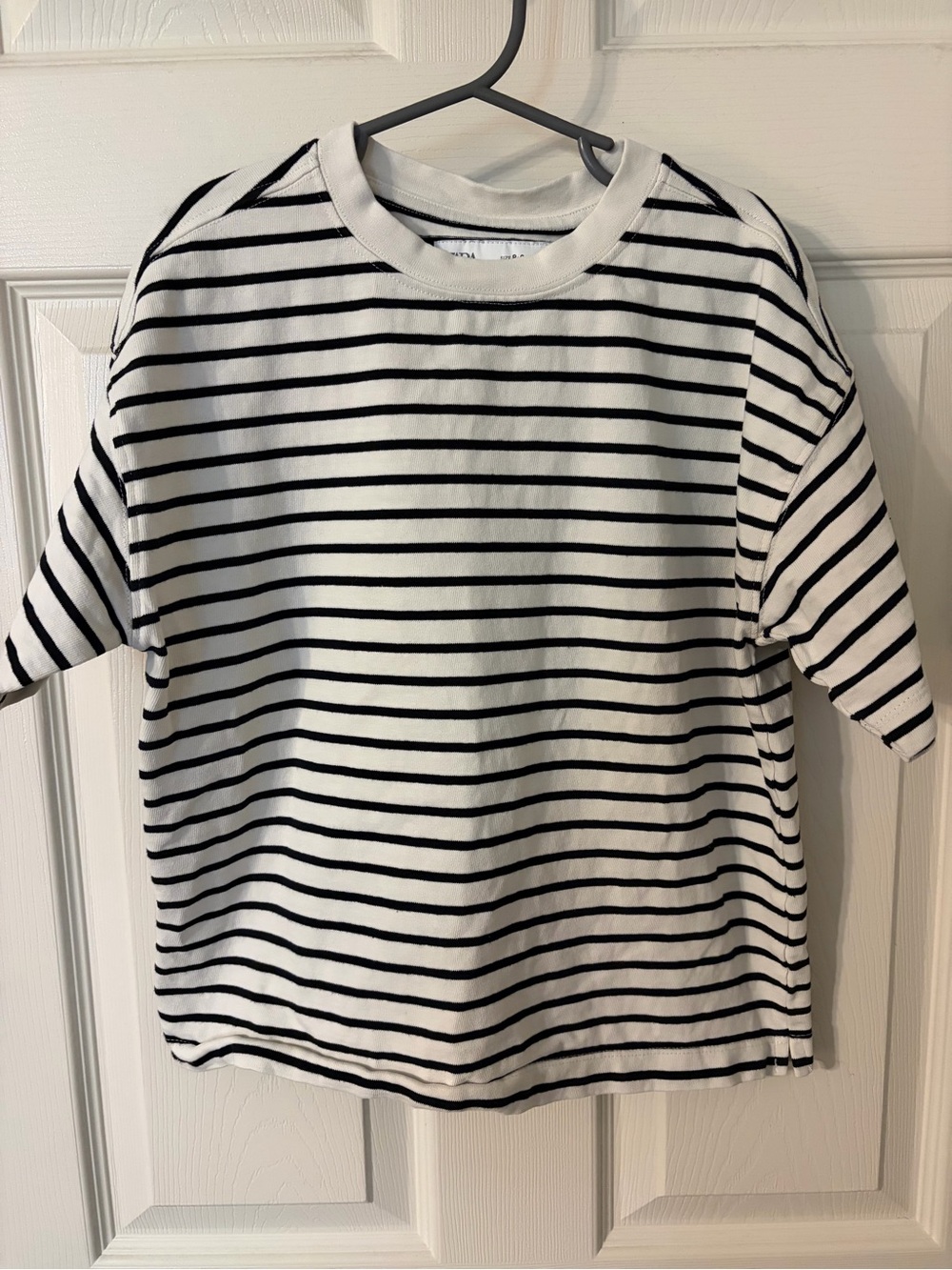 Kids Black & White Zara Striped Tee - Classic Crew Neck